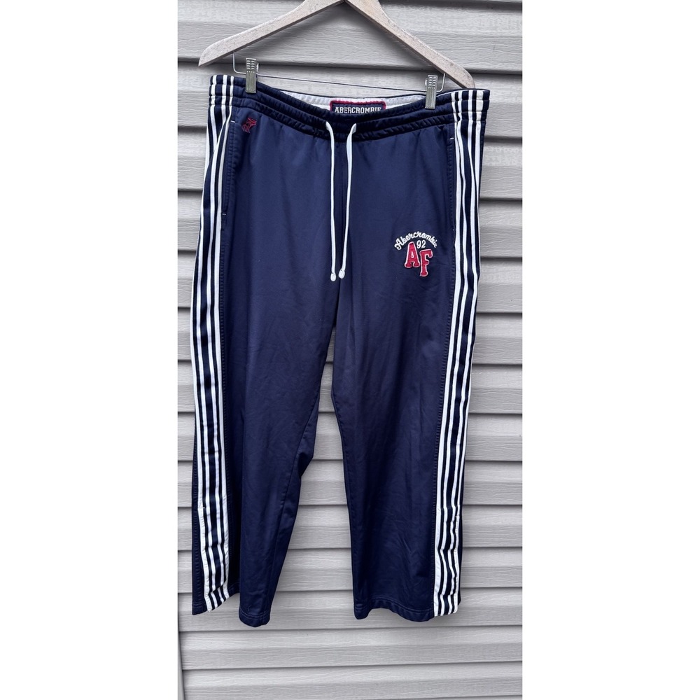 Abercrombie Fitch Mens Blue Red Track Pants Y2K Medium Pockets Baggy Loose Gym